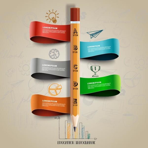 Home ribbon with pencil infographic vector free download (1)